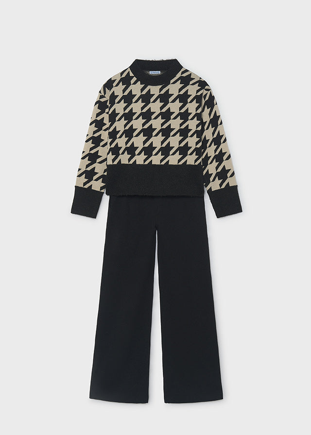 Conj.calça tricô jacquard - Preto