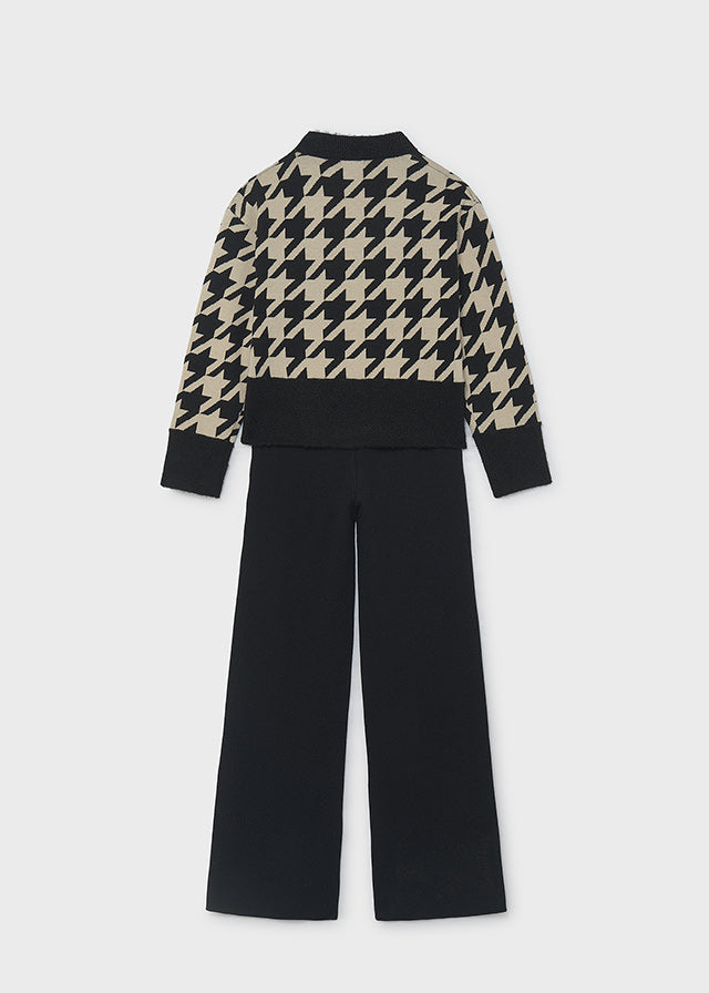 Conj.calça tricô jacquard - Preto