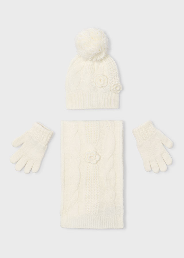 Conj. gorro cachecol flores 3 - Soja