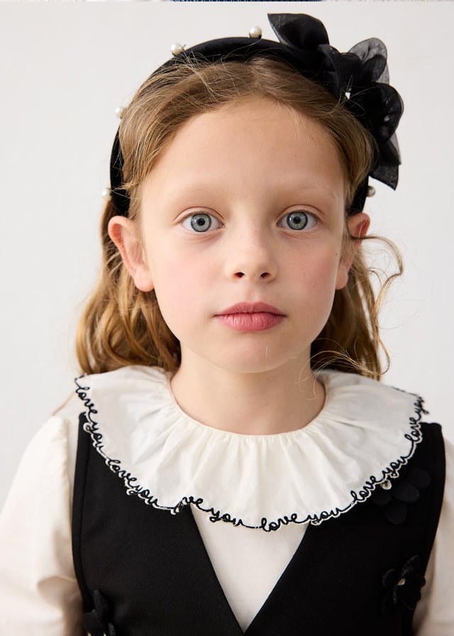Bandolete flores aveludada - Preto