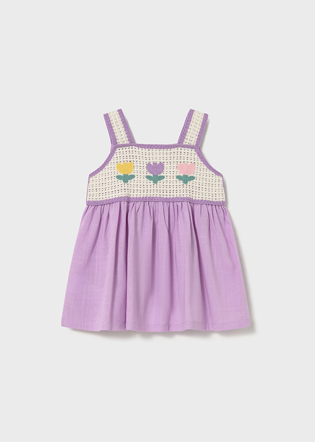 Vestido combinado crochet - mayoral - Baby menina - SS26-1931