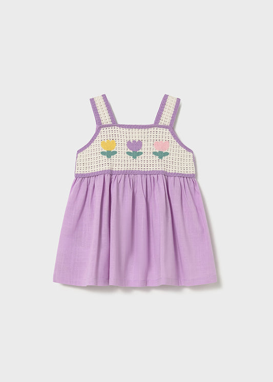 Vestido combinado crochet - mayoral - Baby menina - SS26-1931
