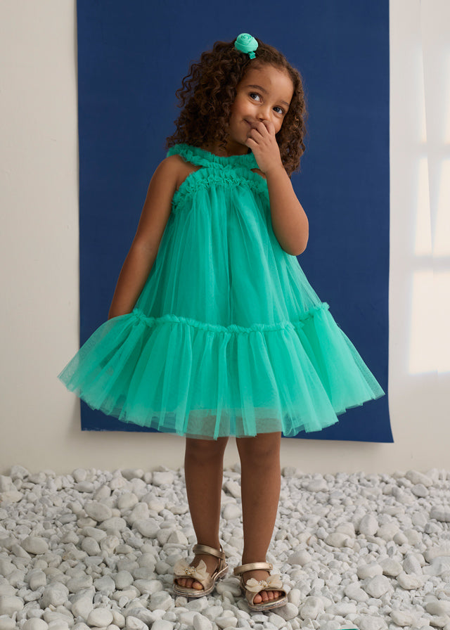 Vestido tule folhos - Abel & Lula - A&L Mini Menina - SS26-5036