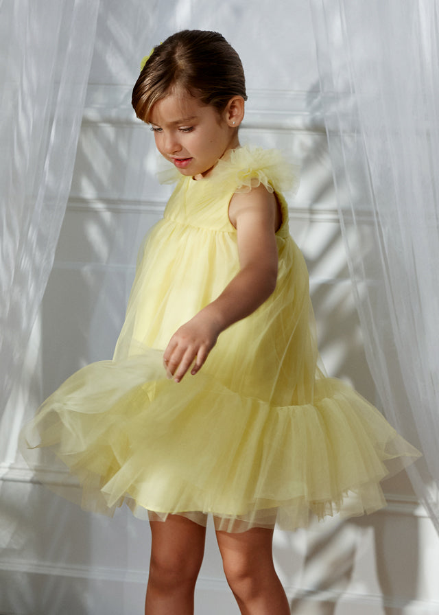 Vestido tule folhos - Abel & Lula - A&L Mini Menina - SS26-5039