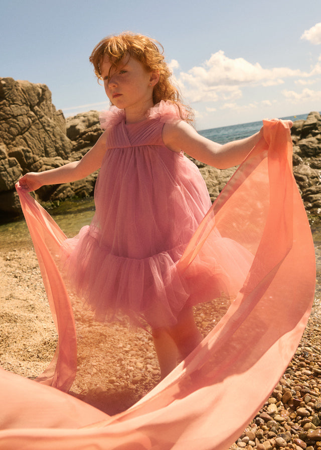 Vestido tule folhos - Abel & Lula - A&L Mini Menina - SS26-5039