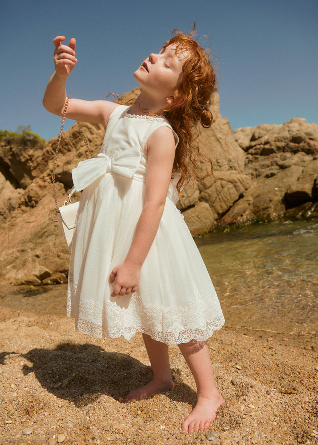 Vestido tule bordado laçada - Abel & Lula - A&L Mini Menina - SS26-5051