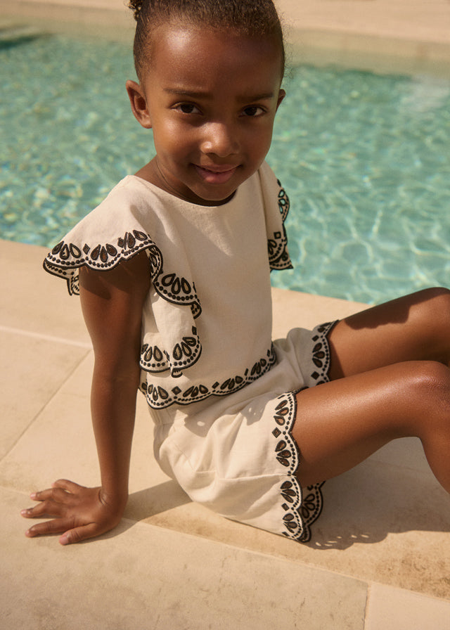 Conj. bermuda bordado ondas - Abel & Lula - A&L Mini Menina - SS26-5211