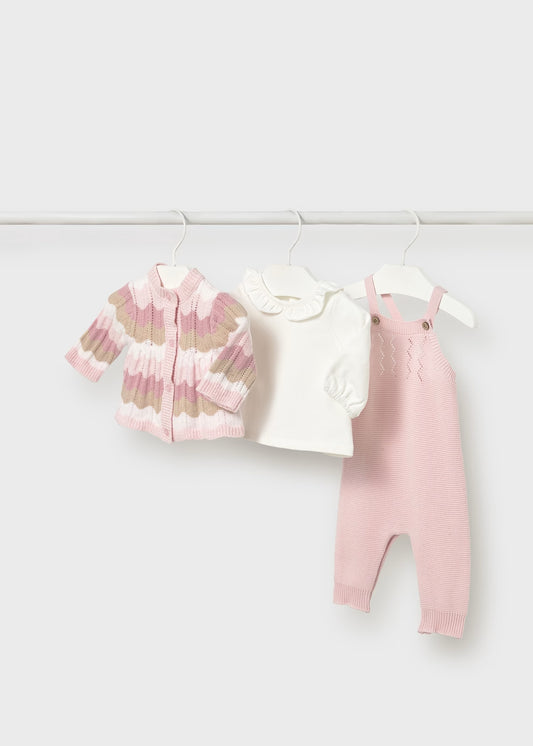 Conj. jardineira tricô 3 peças - mayoral - New Born menina - AW25-2604